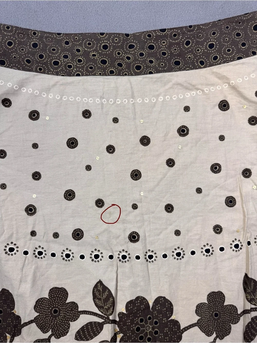 Liz Claiborne Vintage Cottagecore Fairy,Cream A-Line Skirt,Brown Floral Trim, 14
